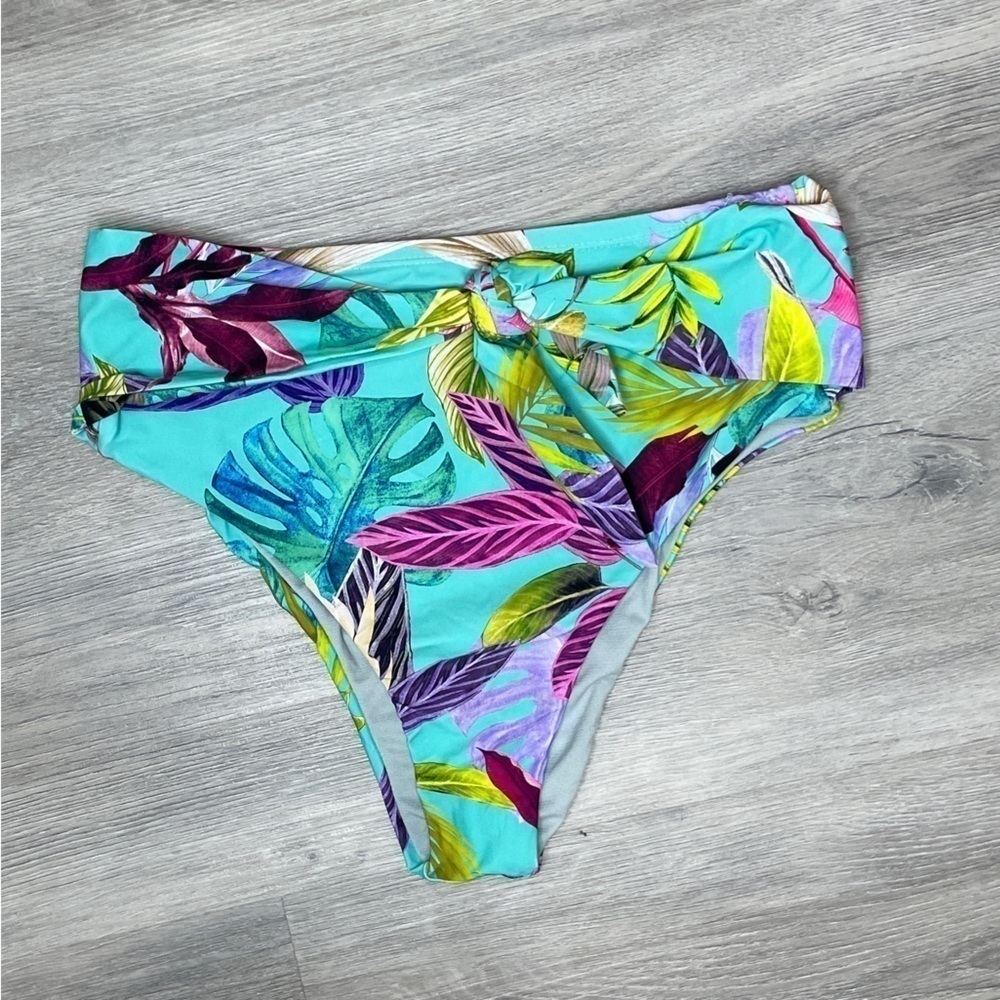 VYB High Waisted Turquoise Leaf Print Bikini Bottoms